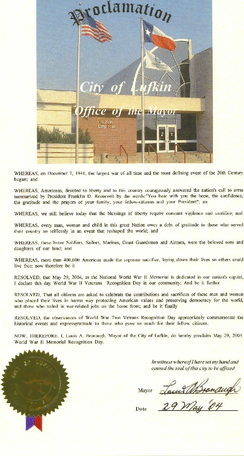 Proclamation for World War II Veterans Recognition Day